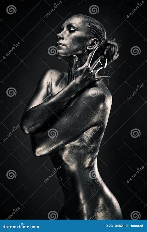 Nude Woman Like Statue In Liquid Metal Stock Image Image Of Body Metal 23104821