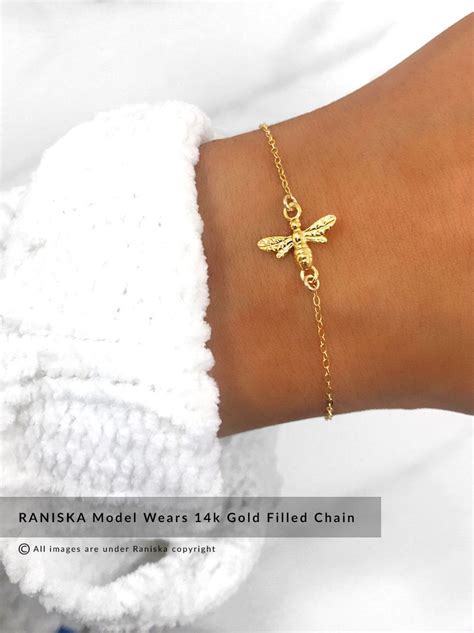 Summer Honey Bee Bracelet Sterling Silver Gold Filled Rose Etsy Bee Bracelets Sterling