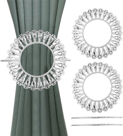 Mewutal 2 Pack Shiny Silver Curtain Tiebacks Luxury Curtain Holdbacks Plastic