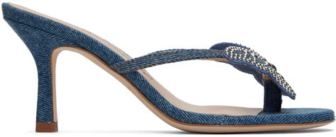 Blumarine Blue Butterfly Denim Thong Sandals Blumarine