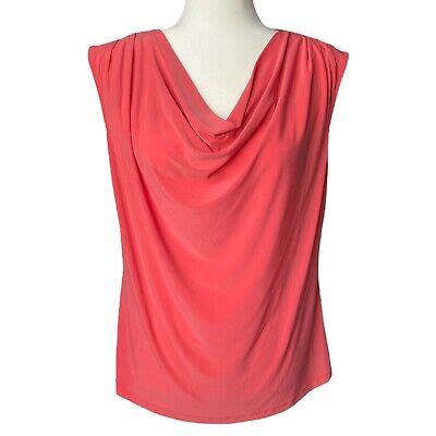 Womens Dressbarn Sleeveless Shirt Blouse Cowl Neck Stretch Pink Coral