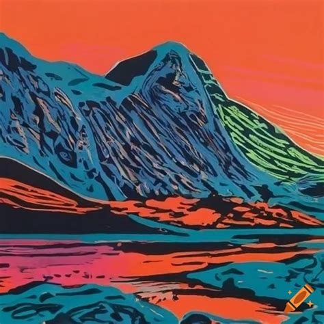 Colorful Linocut Artwork Of Snowdonia