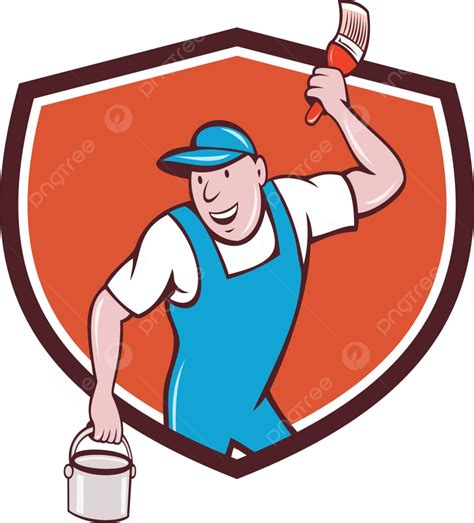 House Painter Paintbrush Paint Bucket Crest Cartoon Isolated Shield