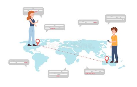 Young Smiling Boy And Girl Stand On Opposite Ends Of World Map And
