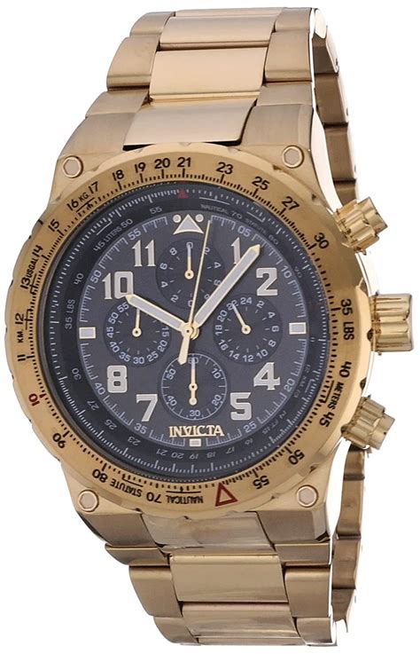 Reloj Hombre Invicta Aviator Cuarzo Pulso Dorado En Acero Inoxidable