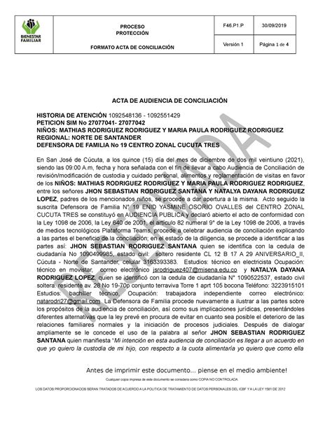 ACTA DE Conciliación Fallida ICBF ACTA DE AUDIENCIA DE CONCILIACIÓN