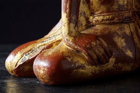 Th Century Burmese Kneeling Buddhist Monk Gilded Wood Temple Figure