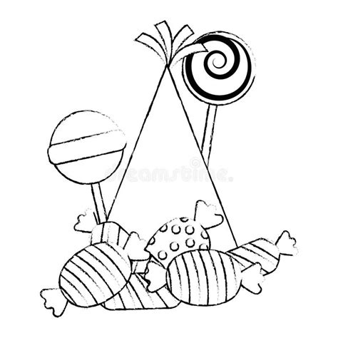 Sweets Lollipops And Candies With Party Hat Stock Illustration