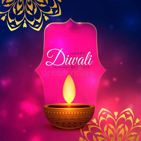 Glowing Diwali Wishes Card Banner With Realistic Diya Vector Stock