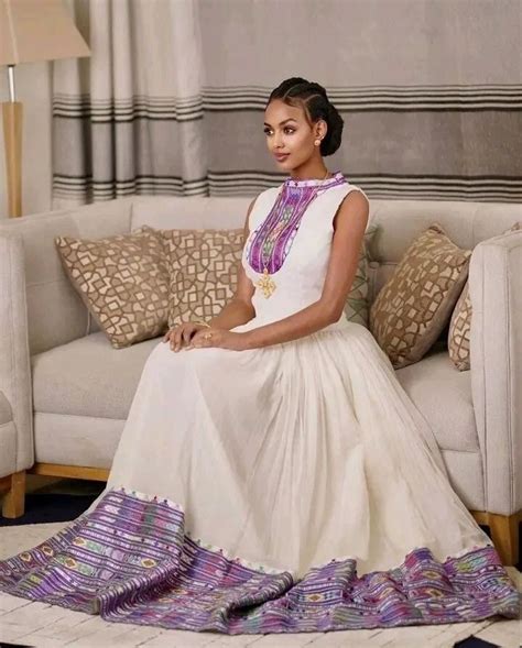 Majestic Habesha Dress With Menen Fabric Tilf Design And Shimena Acc