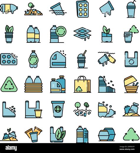 Biodegradable Plastic Icons Set Outline Set Of Biodegradable Plastic