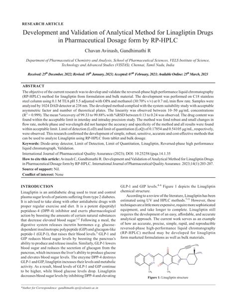 Pdf Development And Validation Of Analytical Method For Linagliptin