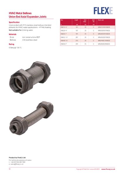 Product Data Sheet Hvac Range Union End Axial Expansion Joints