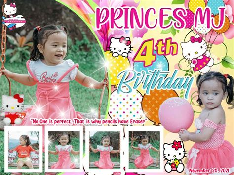 Princes MJ 3x4 Happy 4th Birthday Hello Kitty Design