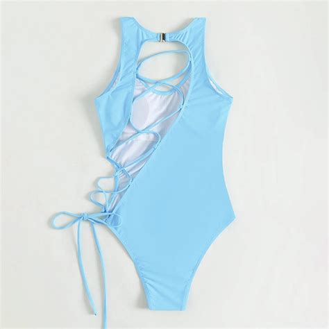 2022 New Sexy European And American Pure Color Lace Up Swimsuit Ladies