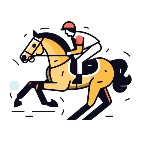 Horse Race Jockey On Horse Vector Illustration In Flat Style Premium