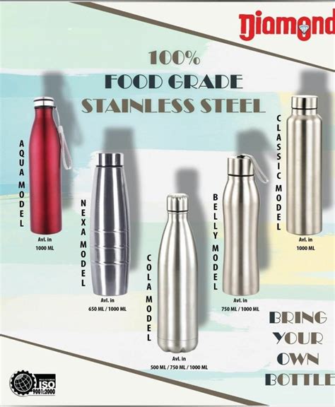 Standard Silver Diamond Steel Water Bottle L At Unit In