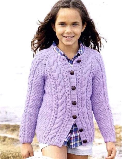 Childs Cable Cardigan Aran Vintage Knitting Pattern Round Etsy