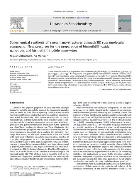 PDF Sonochemical Synthesis Of A New Nano Structures Bismuth III