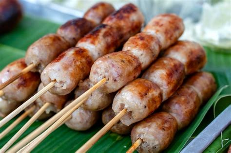 Premium Photo Grilled Thai Sausage At Street Food Market In Thailand