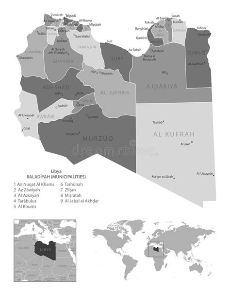 Mapa Blanco Y Negro Altamente Detallado De Libia Ilustración del