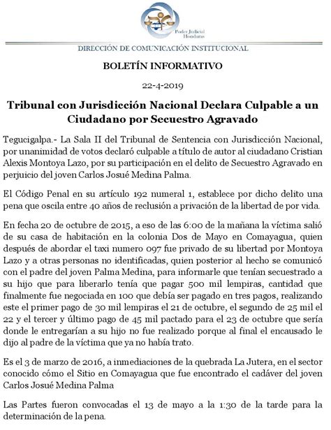 Poder Judicial Hn On Twitter Bolet N Informativo Tribunal Con