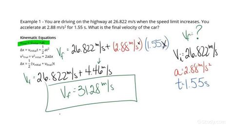 Using Kinematic Equations To Solve For An Unknown Final Velocity