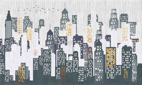 Watercolor City Silhouette Wallpaper Mural | Watercolor city, City ...