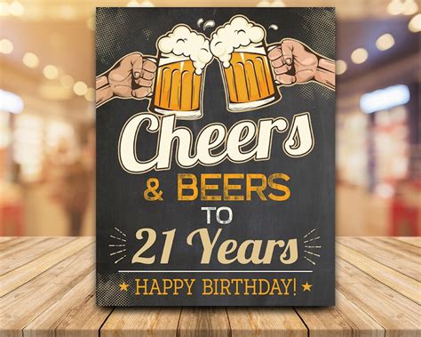 Cheers And Beers To 21 Years Printable Sign 21st Birthday Etsy