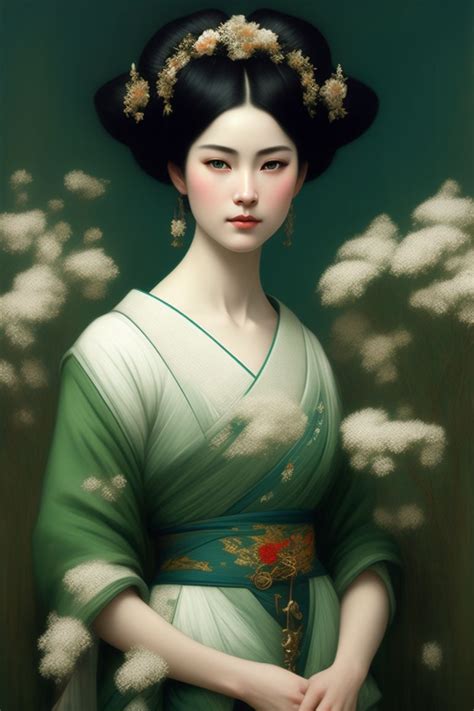 Cedromyl A Beauty Geisha Costumes In Shades Of Green Natural Blue