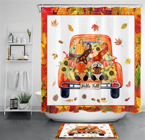 INPERCUST Whimsical Autumn Shower Curtain With Hilarious Orange Truck