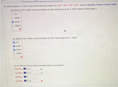 Solved An Acidic Solution Is Mm In Each Of The Following Chegg