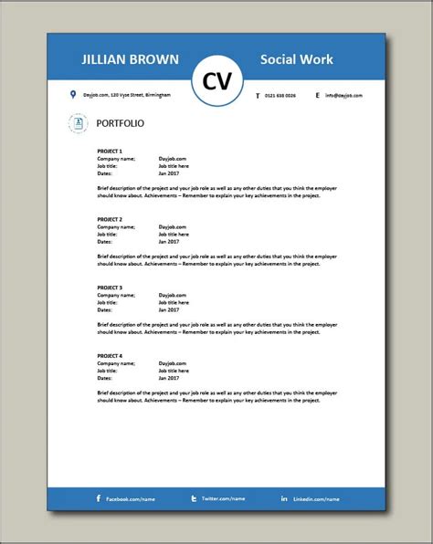 Free Social Work CV Template 5