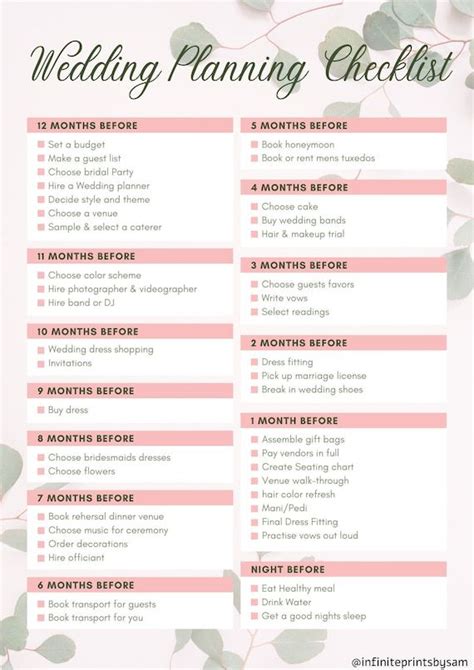 Wedding Planning Checklist Leaves Pink Etsy Artofit