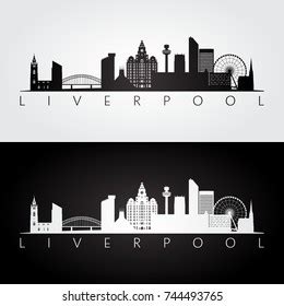 Liverpool Skyline Landmarks Silhouette Black White Stock Vector (Royalty Free) 744493765 ...