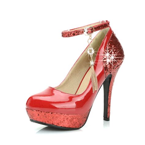 Leatherette Stiletto Heel Pumps Platform Closed Toe With Rhinestone