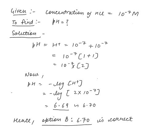 What Is The Ph Of 10 { 7} M Hcl Solution 25 {circ}c