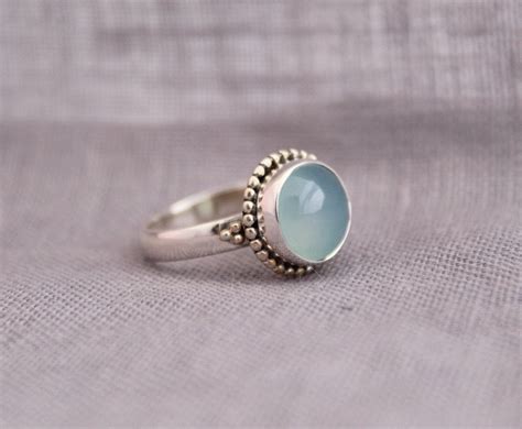 Boho Statement Ring Aqua Chalcedon Ring Sterling Silber Ring