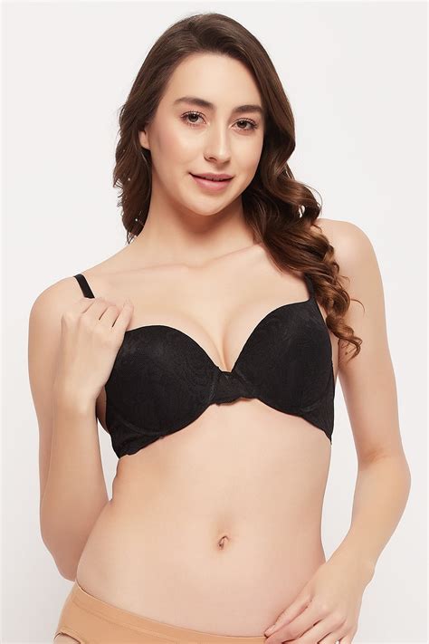 Clovia Level 3 Push Up Underwired Demi Cup Bra In Black Lace