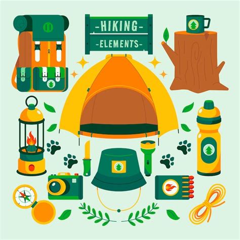 Free Vector Hand Drawn Hiking Elements Set