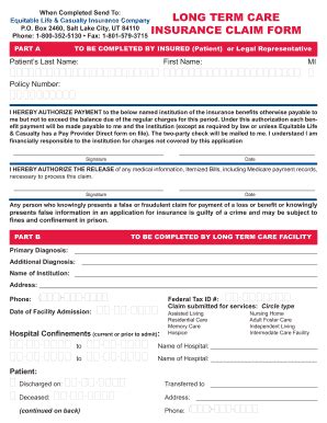 Ltc Claim Form Equitable Life Casualty Fill And Sign Printable