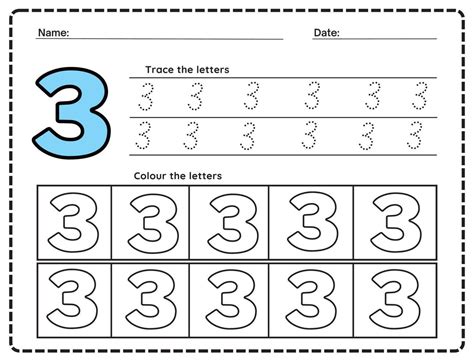 Trace And Write Number Three Handwriting Practice Learning Numbers