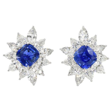 Harry Winston A Pair Of Sapphire Diamond And Platinum Ear Clips At Stdibs