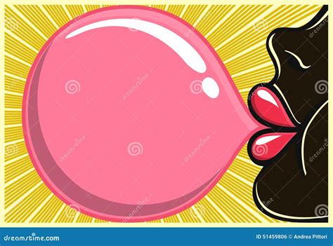 Bubble Gum Black Girl Blowing Bubblegum Illustration S Style Stock