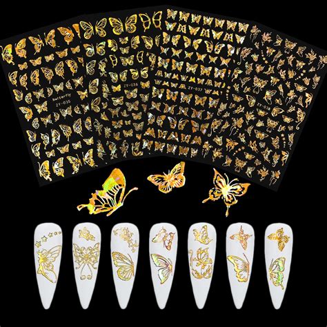 Pc Holographics D Butterfly Nail Stickers Bronzing Laser Hollow Out