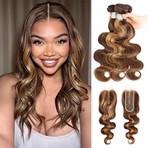 Amazon AUROO 12A Honey Blonde Highlight Human Hair Bundles With 2x6 HD Closure Body Wave
