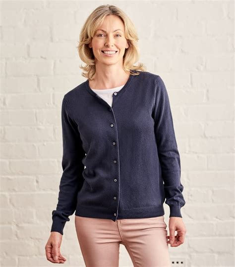 Navy Silk Cotton Womens Silk Cotton Crew Neck Cardigan