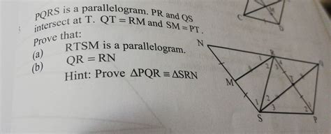 Solved Pqrs Is A Parallelogram Pr And Qs Intersect At T Qt Rm And Sm