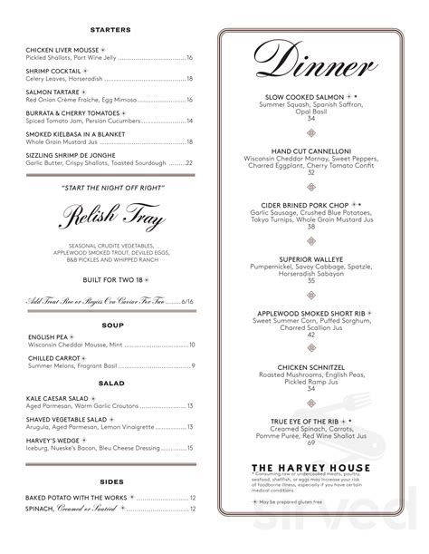 The Harvey House Menus In Madison Wisconsin United States