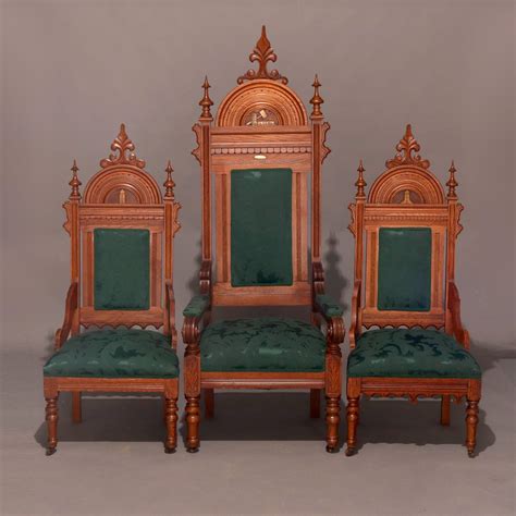 Antique Set Of Eastlake Carved Oak Masonic Ceremonial Throne Chairs